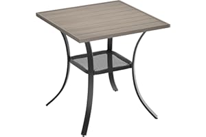 VICLLAX Small Square Outdoor Patio Table, All Weather Metal Outdoor Dining Table for Lawn Garden, 27.5"x 27.5" Patio Table for Outside, Grey Wood-Like Tabletop