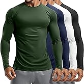 August Alley 4 Pack Mens Long Sleeve Compression Shirts Crew Neck Workout Tight Tops Athletic Base Layer Undershirts