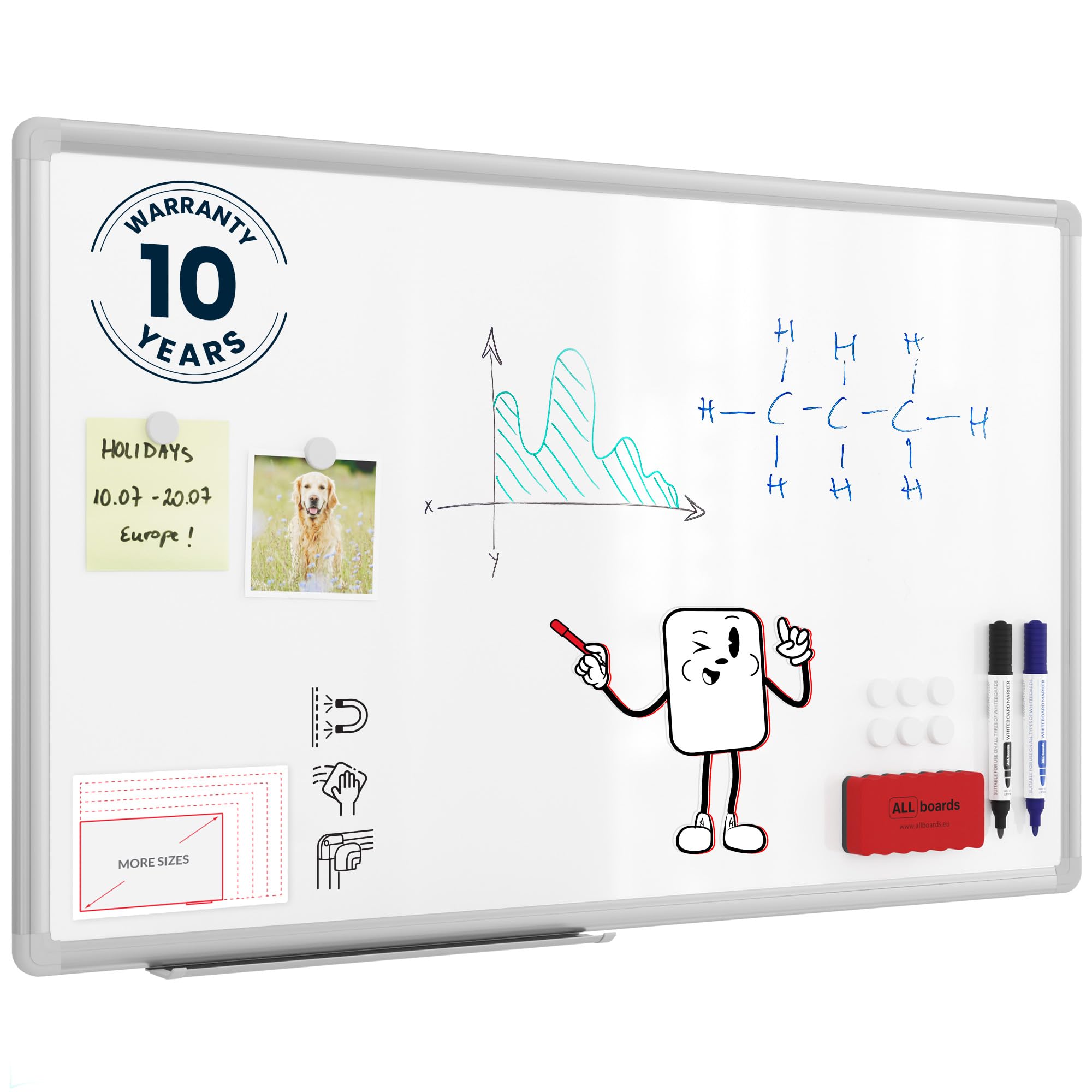ALLboards Magnetic Whiteboard 80x50cm with Silver Aluminium Frame Premium EXPO, White Board Wipe Board Dry Erase Wall Mounted Office Board School Classroom Kids Board Noticeboard