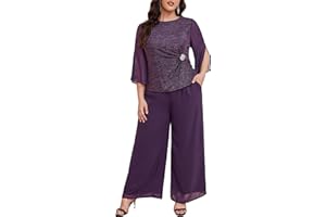 AOVDE Plus Size Pant Suits Mother of Bride Dressy Pant Suits 2 Piece Outfits with Pockets for Women Wedding Guest