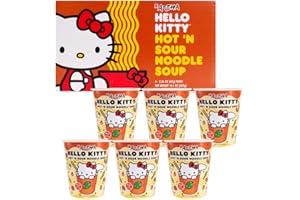 PRINCE KATSU Hello Kitty Instant Ramen Noodle Cup | 6 Pack | Hot and Sour Flavor | Premium Microwaveable Ramen Soup Mix, Asian Snacks