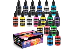 YKALL Airbrush Paint Set, 18 Colors Airbrush Paint Water-Based Acrylic 1fl oz, Opaque and Pearl Colors, Ready to Spray, Leather & Shoe, Premium Airbrush Paint for Artists, Beginners and DIY Projects