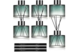 6 PCS Reed Diffuser Bottle,Circle Transparent Glass Reed Diffuser Empty Bottle,with 30 pcs Reed Sticks,Glass Fragrance Diffus