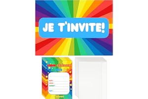Rainbow Birthday Invitations (French) - Pack of 15 Children's Party Invitation Cards (5"x7") with Envelopes (A7) - Made in Ca