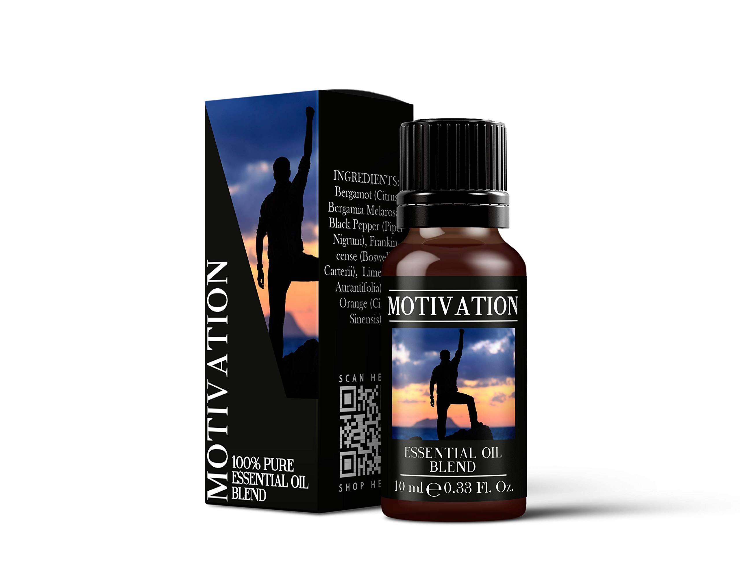Mystix London | Motivation Essential Oil Blend 10ml | Bergamot | Black Pepper | Frankincense | Lime | Orange | Aromatherapy Oil | Citrus Spice Fragrance | for Diffusers & Massage | Vegan, GMO Free