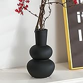 Sowlvenco Modern Ceramic Vase, Matte Black Boho Vase, Minimalist Pampas Clay Vases for Wedding Dinner Living Room Office Bedroom, Table Centerpieces
