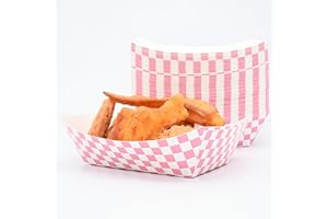 Yaure Joy No Folding Required 50 Pcs 2lb Gingham Party Supplies Disposable Paper Food Trays for Shower Wedding Tea Party Supplies Nacho Snack (Light Pink)