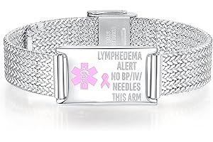 mnmoom Medical Alert Bracelets for Women Adjustable Stainless Steel Mesh lymphedema alert Bracelets with engraved NO BP/IV/NEEDLES THIS ARM