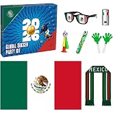 Soccer Fan Gear Set for 2026 World Tournament, Soccer Party Favors Kit with Flag,Scarf, Face Paint, Clapper, Horn&amp;Glasses,Supporter Accessories for Game Day, Sports Event, Gift