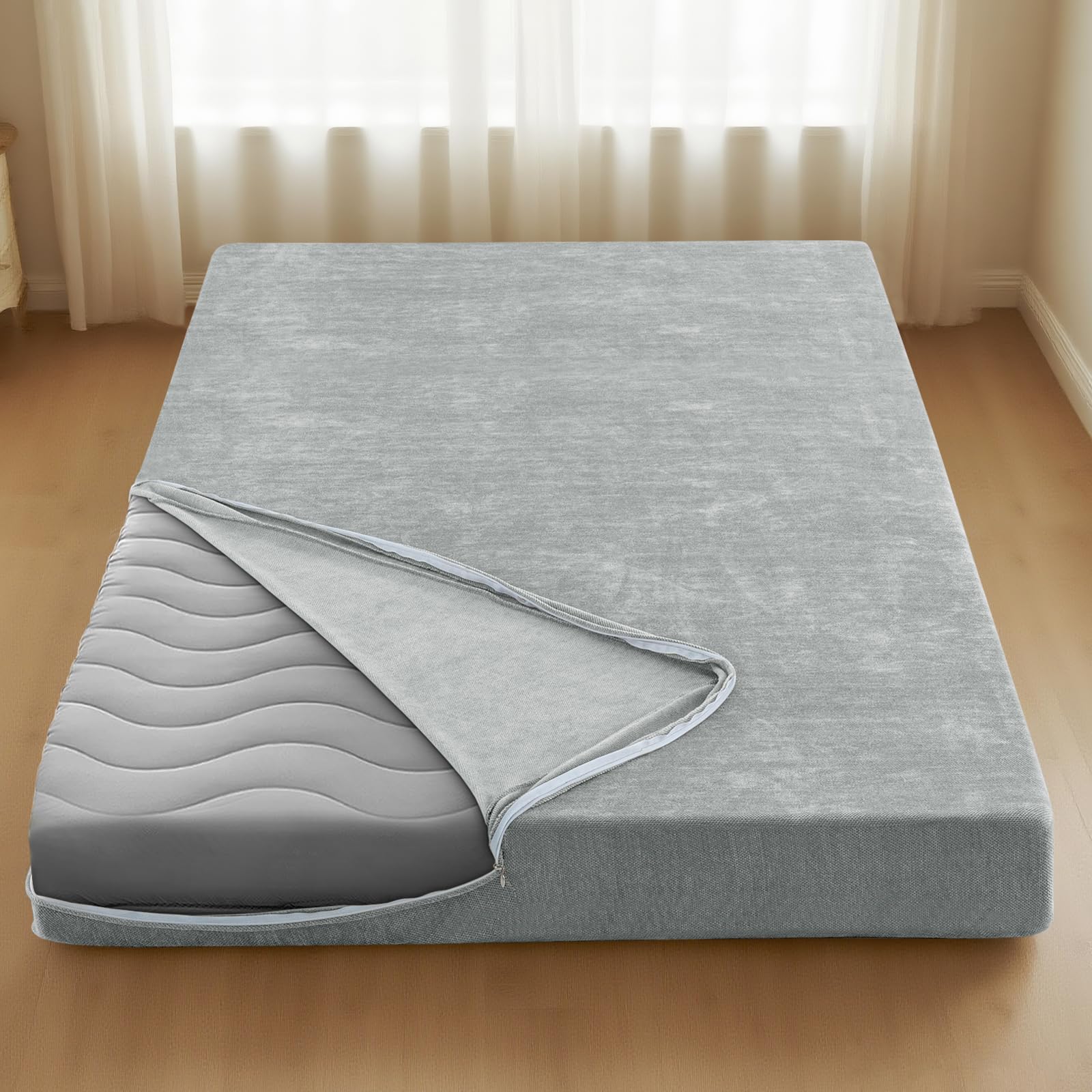 Photo 1 of H.VERSAILTEX Full Size Armless Futon Mattress Covers for Traditional Japanese Futon Mattress Soft Mixed-Color Chenille Couch Slipcovers Floor Mats Sofa Protector Zippered Sleeper Sofa Cover,Dove