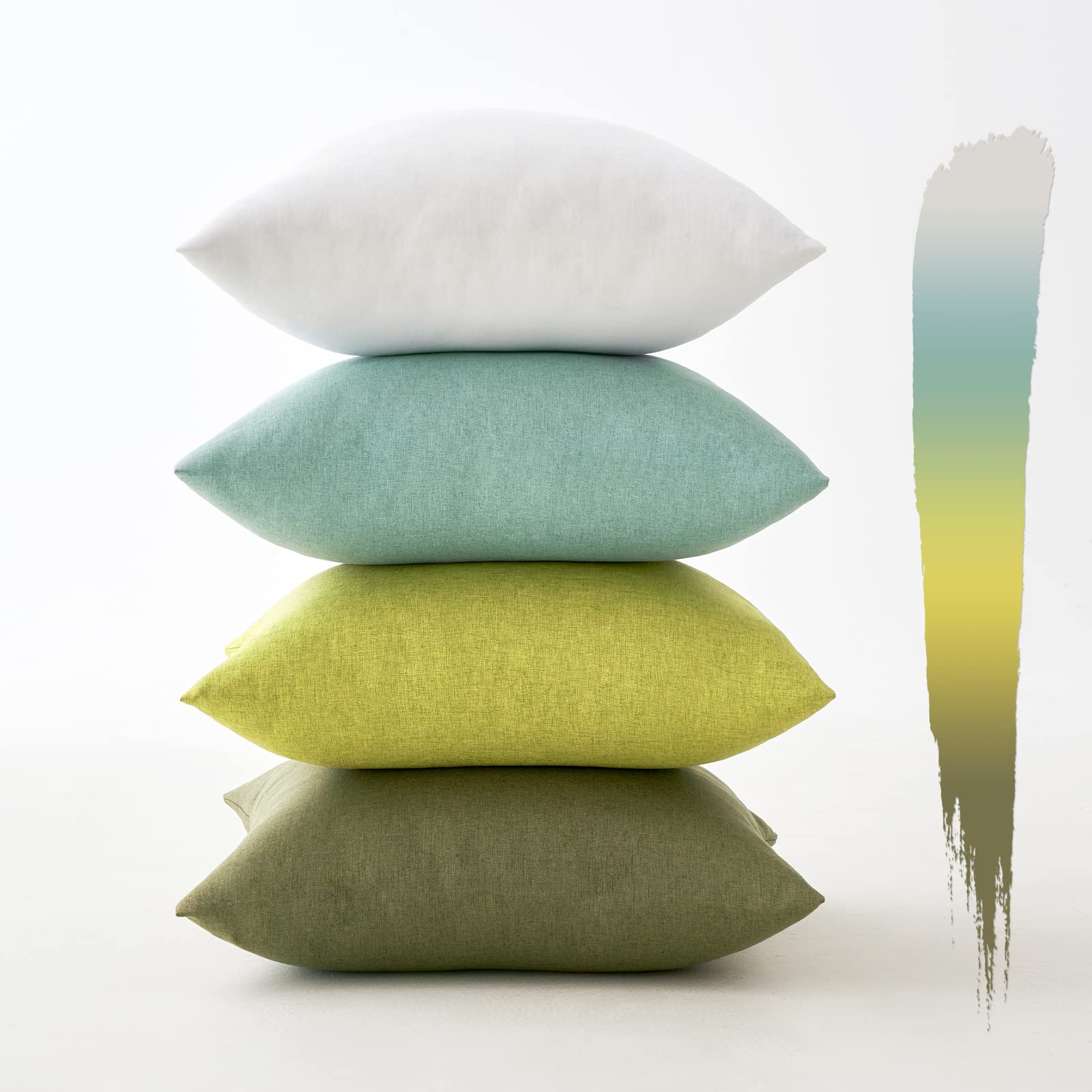 MIULEE Outdoor Cushion Covers Waterproof Faux Linen Throw Pillow Cover Square Decorative Pillowcase for Garden Sofa Livingroom Chair Bedroom Tent Park Patio 18x18 Inch Pack of 4 Green Series