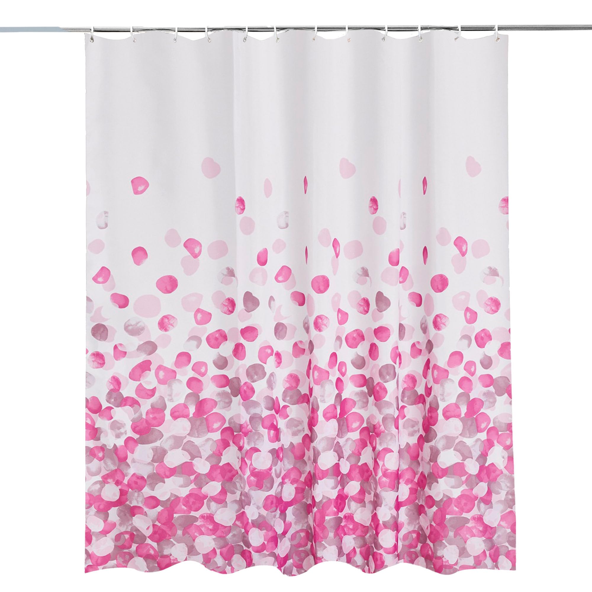 WedDecor Bathroom Shower Curtain Waterproof Mould Free Mildew Resistant, Heavy Duty 100% Polyester Fabric Curtains Liner Washable & Wipe Clean with 12 Curtain Hooks, Pink Petals, 180x200cm