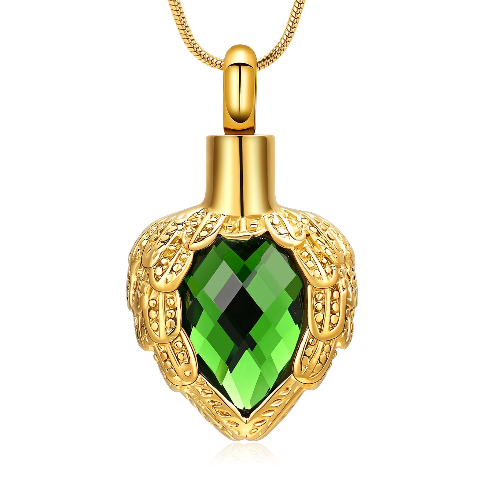 Gold Angel Wings Glass Heart Urn Pet/Human Cremation Pendant Necklace Jewelry for Ashes