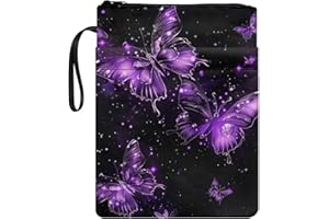 Ystardream Purple Elegant Butterfly Book Sleeve for Book Lovers Book Sleeve with Zipper Stationery Storage Bag Canvas Book Pr