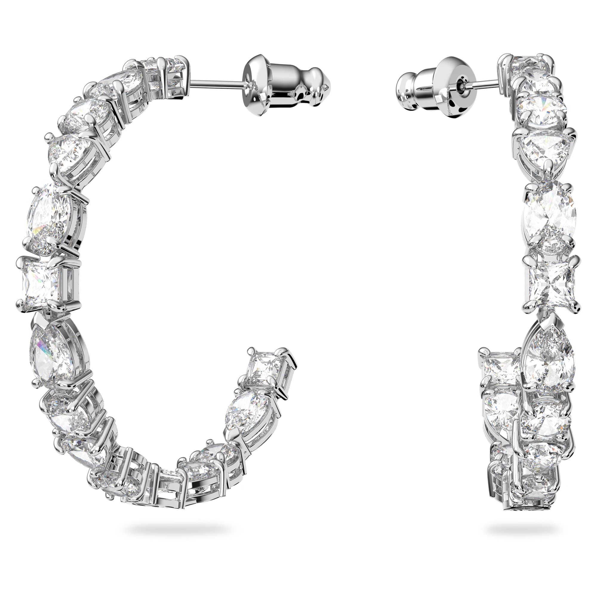 Swarovski Tennis Deluxe hoop earrings, Mixed cuts, White, Rhodium plated