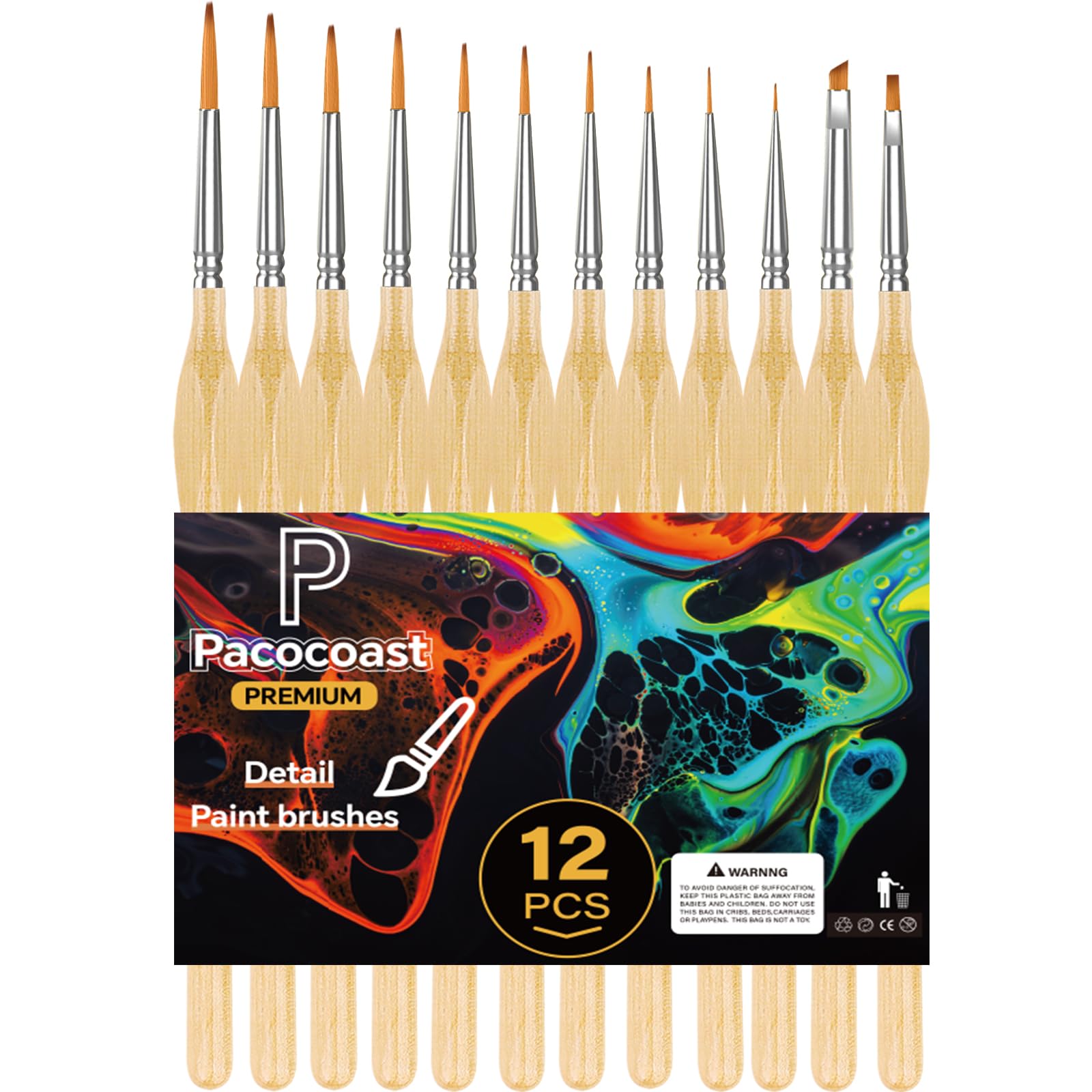 Photo 1 of 12PC Miniature Brushes, Pacocoast Detail Paint Brushes Set for Fine Detailing & Art Painting, Small Tiny Paint Brush Perfect for Acrylic, Paint by Number, Figurine, Craft, Models (Silver, Wood)