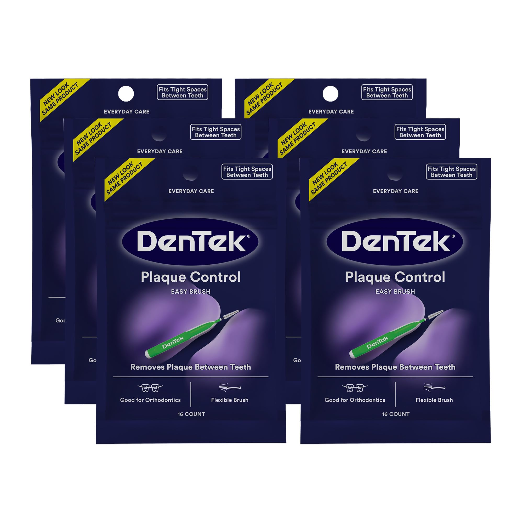 DenTek Easy Brush Plaque Control Interdental Cleaners, Tight, 16 Count, 6 Pack