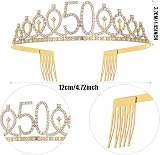 Dimetey Silver Gold 50 & Fabulous Sash Rhinestone Tiara 50th Birthday Set view 3