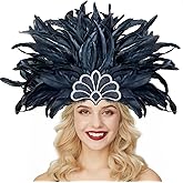 Gionforsy Carnival Headpieces for Women Feather Caribbean Headdress Mardi Gras Accessories 1920s Flapper Headband