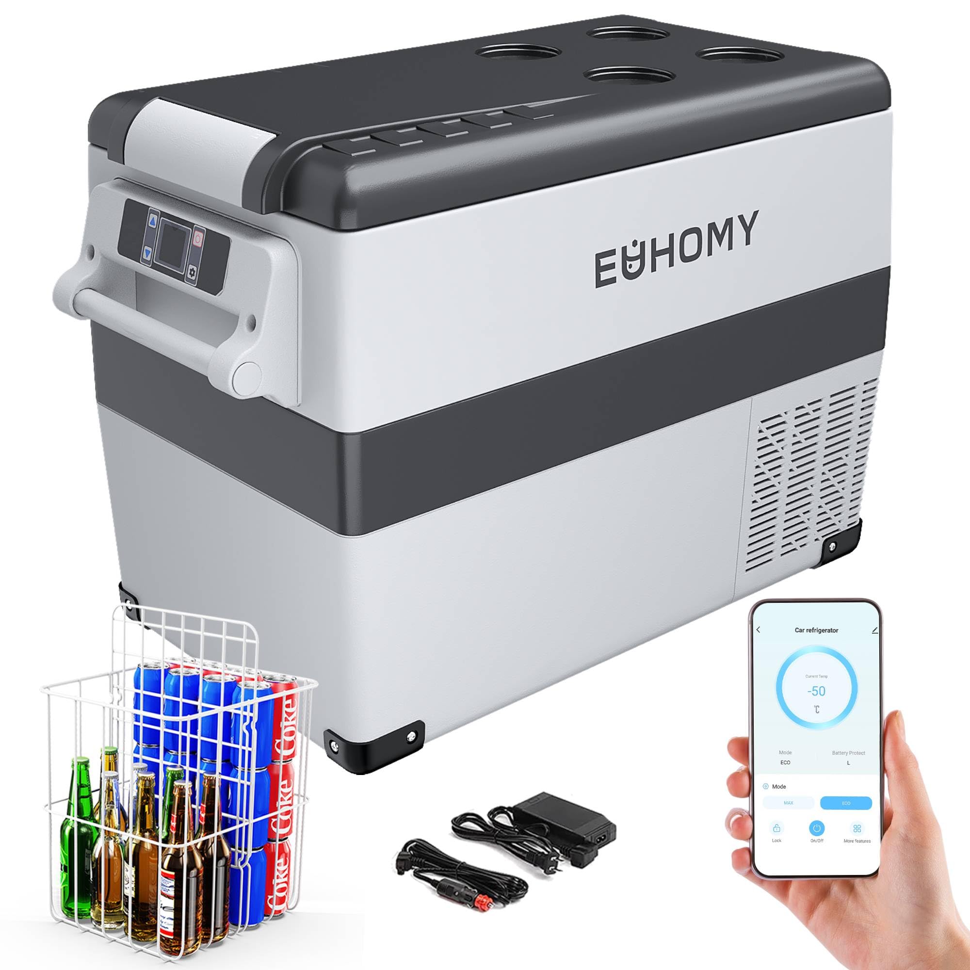 EUHOMY 12V Kompressor Kühlbox 40L, Kühlbox Auto Kompressor mit APP Gesteuert, 12V/240V Kühlschrank -20 ℃ bis 20 ℃, tragbarer Kühlschrank für Camping, Reisen, Lastkraftwagen