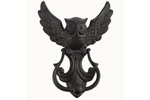Bolifish Antique Gothic Heavy Duty Owl Front Door Knocker, Rustic Black Cast Iron Door Handle Decoration Garden Wooden House and Farmhouse (1 Pack)