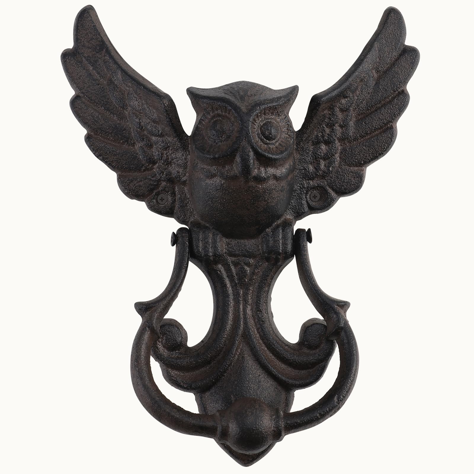 Photo 1 of Bolifish Antique Gothic Heavy Duty Owl Front Door Knocker, Rustic Black Cast Iron Door Handle Decoration Garden Wooden House and Farmhouse (1 Pack)