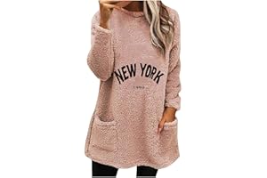 azrian Nrew York 1990 Women Winter Warm Tunic Tops Crewneck Pullovers Pockets Fleece Blouses with Pockets Sweaters