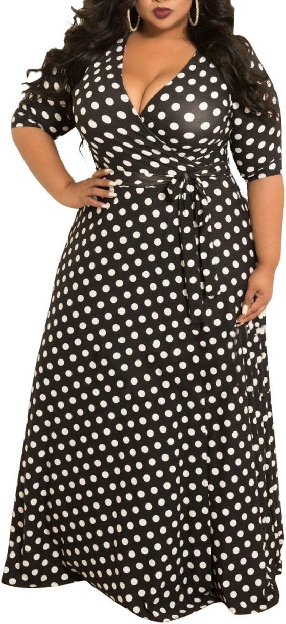 Plus Size Dress for Women Loose Polka Dot Women's Dress V Neck Vintage Maxi Dress