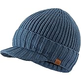 Home Prefer Men's Winter Hat Thick Knit Beanie Cap with Visor Newsboy Beanie Hat