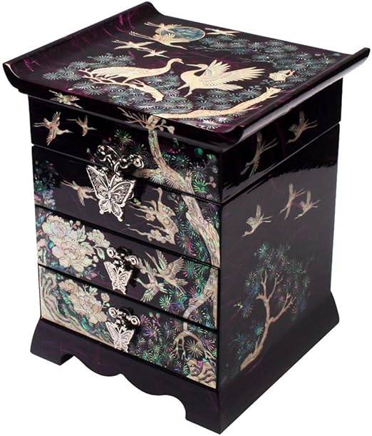 Amazon Com Mother Of Pearl Crane Bird And Pine Tree Design Black