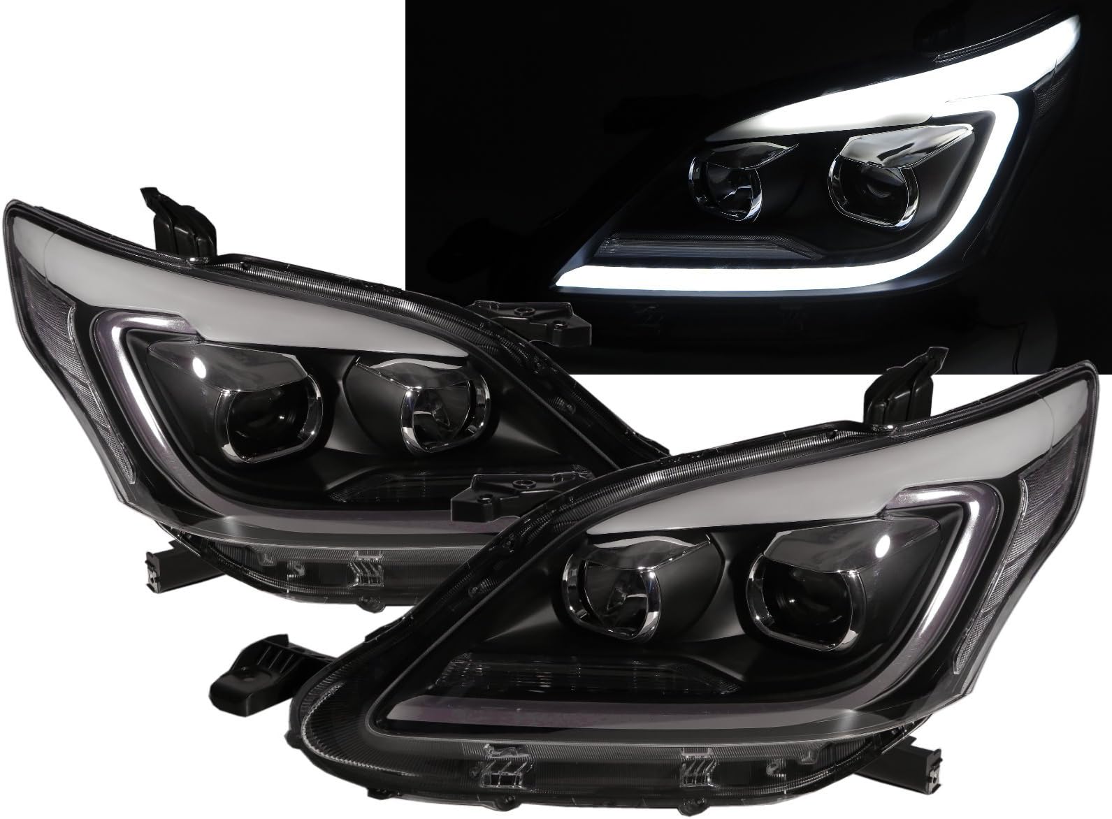 CrazyTheGod INNOVA First generation 2012-2015 Facelift Wagon 5D LED C Stripe Bar Headlight Headlamp Black RHD