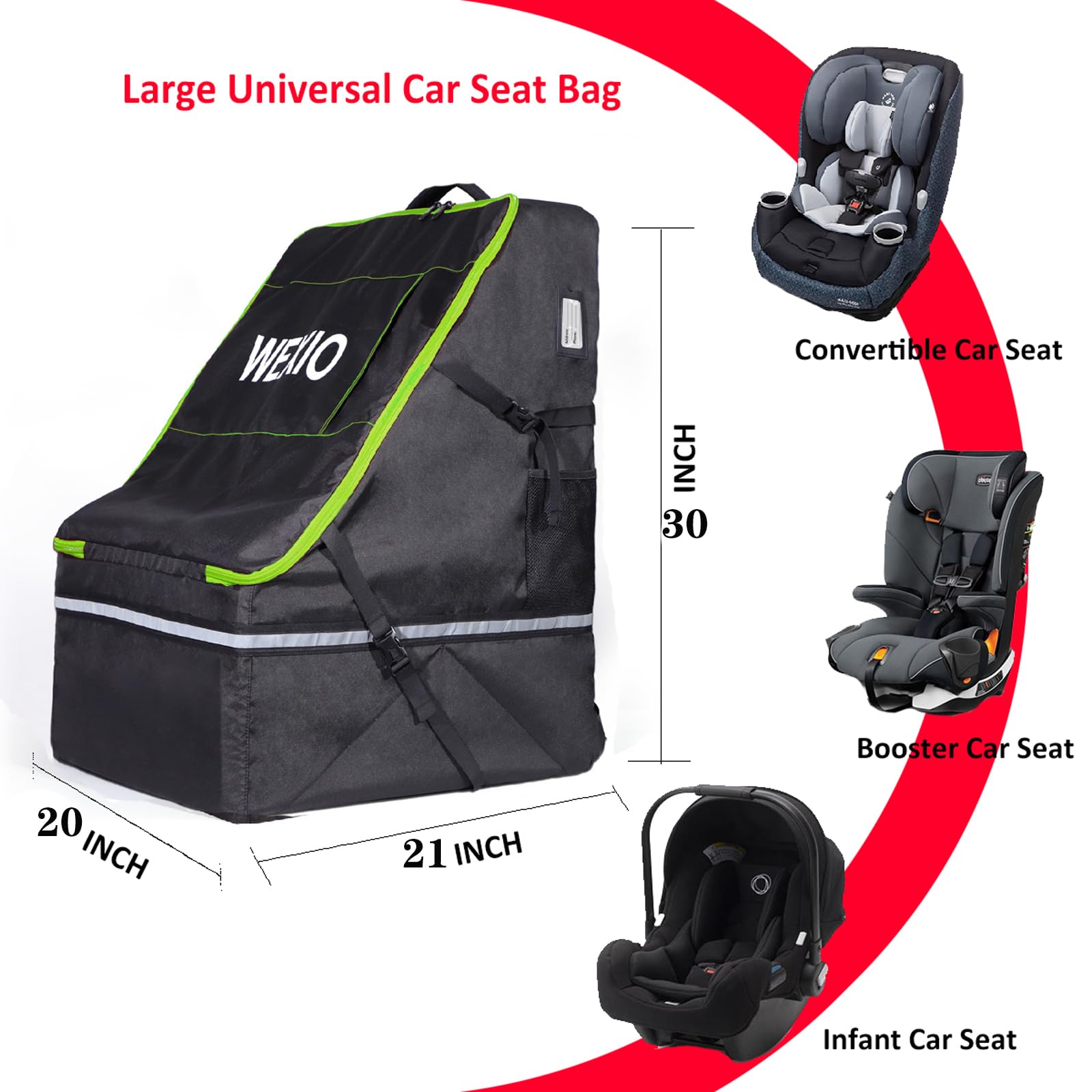 WEXIO 360° Padded Car Seat Travel Bag for Airplane, 1OO% Waterproof CarSeat Travel Backpack for Air Travel，Universal Fit for Graco Chicco Britax Evenflo Cybex Maxi Cosi Peg，20