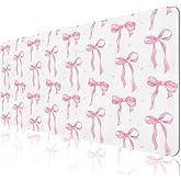 NXZGO Desk Mat, XXL Large Mouse Pad,Leather Desk Pad Blotter Protector,Computer Laptop Mouse Pads for Desktop,Waterproof Writing Anti-Slip Mousepad for Office and Home I Pink Bow Girly