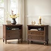 HULALA HOME Farmhouse End Table with Charging Station Set of 2, End Table with USB Ports & Outlets, Fluted Pilasters Design S
