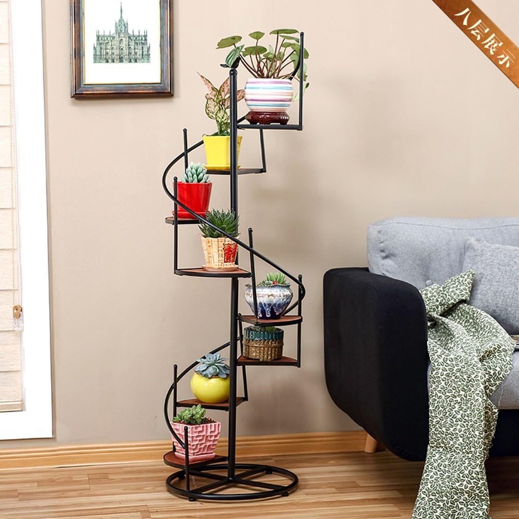 MILUCE European Style Revolving Ladder Flower Rack, 6 Layer / 8 Layer Of Solid Wooden Flower Pot Rack, Applicable To Living Room, Balcony, Corridor And So On ( Size : 8 layers )