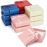 Bright Creations Cardboard Jewelry Gift Box Set - Bulk Gift Boxes with Lids & Ribbon Bows - Packaging for Rings & Necklaces - Earring Case & Bracelet Cases - Pack of 12, 3.5 x 3.5 x 1 in, 4 Colors