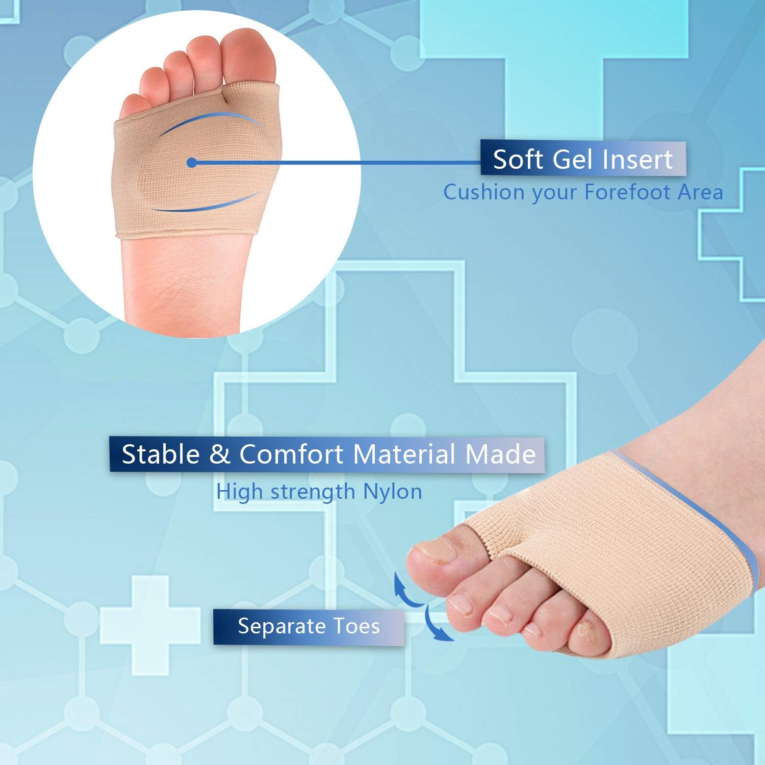 Metatarsal Sleeve Pads with Forefoot Gel Pads - 2 Pairs - Ball of Foot Cushion for Relieve Metatarsalgia Mortons Neuroma Diabetic Feet Pain (Black- M (Women‘s Size 5-7.5）): Health & Personal Care