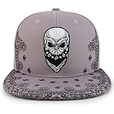 Trendy Apparel Shop Skull Bandana Embroidered Paisley Print Flatbill Cap