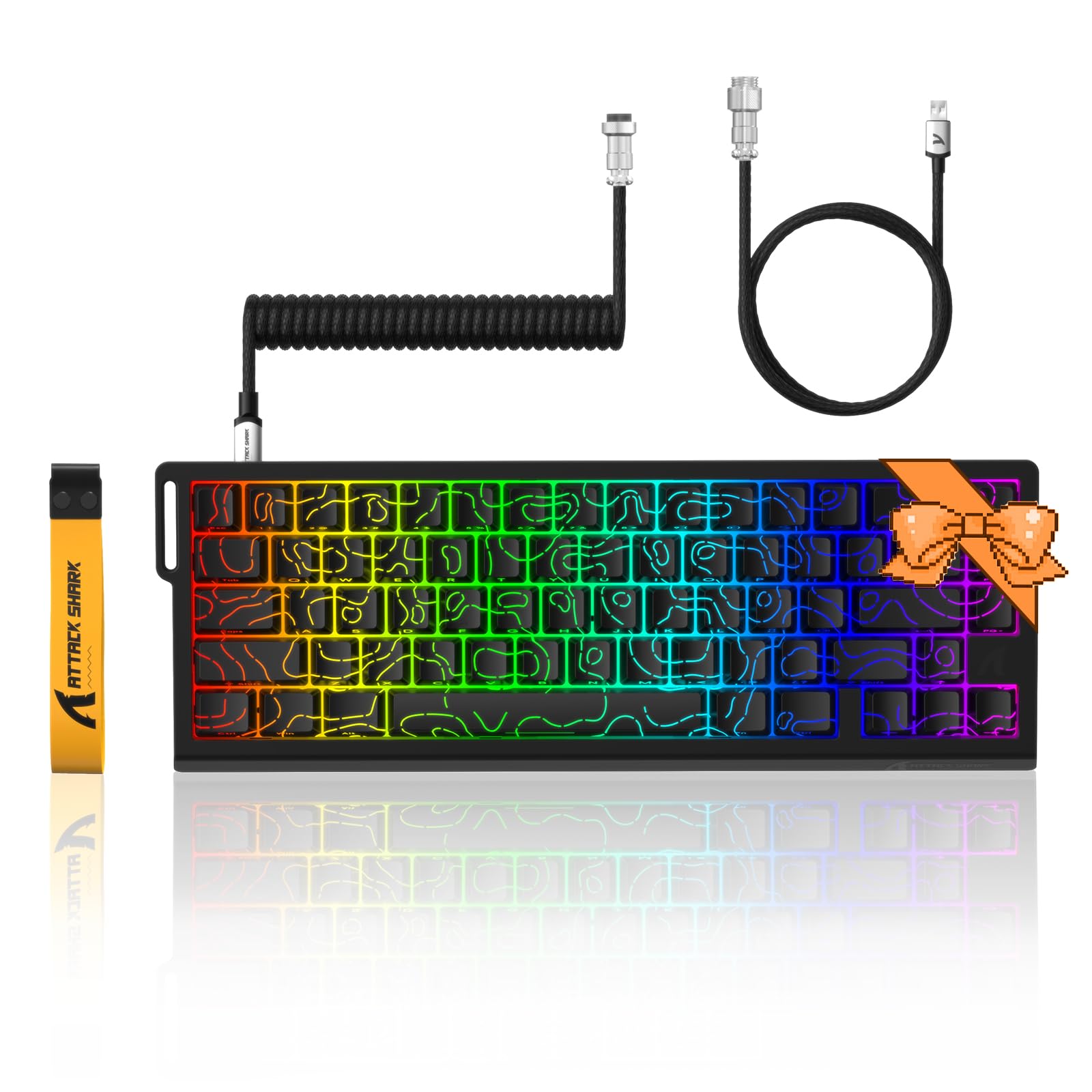 ATTACK SHARK X68 HE 8KHZ Rapid Trigger Keyboard Magnetic Switch,0.01 mm RT Accuracy,Wired RGB 60% Gaming Keyboard TKL with Adjustable Actuation,Snap Tap,Coiled Cable,for PC/Mac(Black Contour)