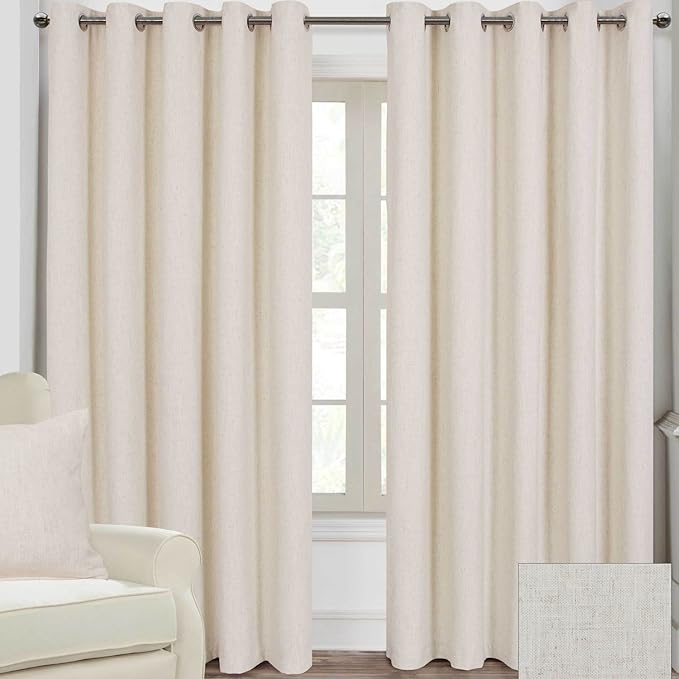 HOMESCAPES Natural Cream Linen Curtains Pair 167cm (66") Wide x 182cm