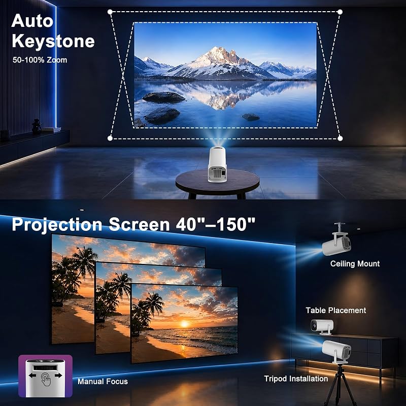 Mini Proiettore 4K Full HD 1080P Supporta, Proiettore Portatile