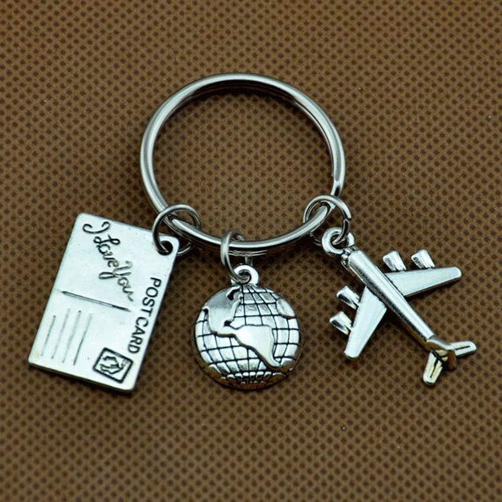 Huwujiu Travel Keyring Globe/Postcard/Airplane Keyring Flight Attendants Gift Pilot Gift Aviation Graduation Gift Holiday Keyring for Couple Friend Family - Image 4