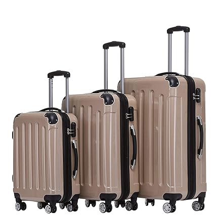 BEIBYE Zwillingsrollen 2048 Hartschale Trolley Koffer Reisekoffer Taschen Gepäck in M-L-XL-Set (Champagner, Set)
