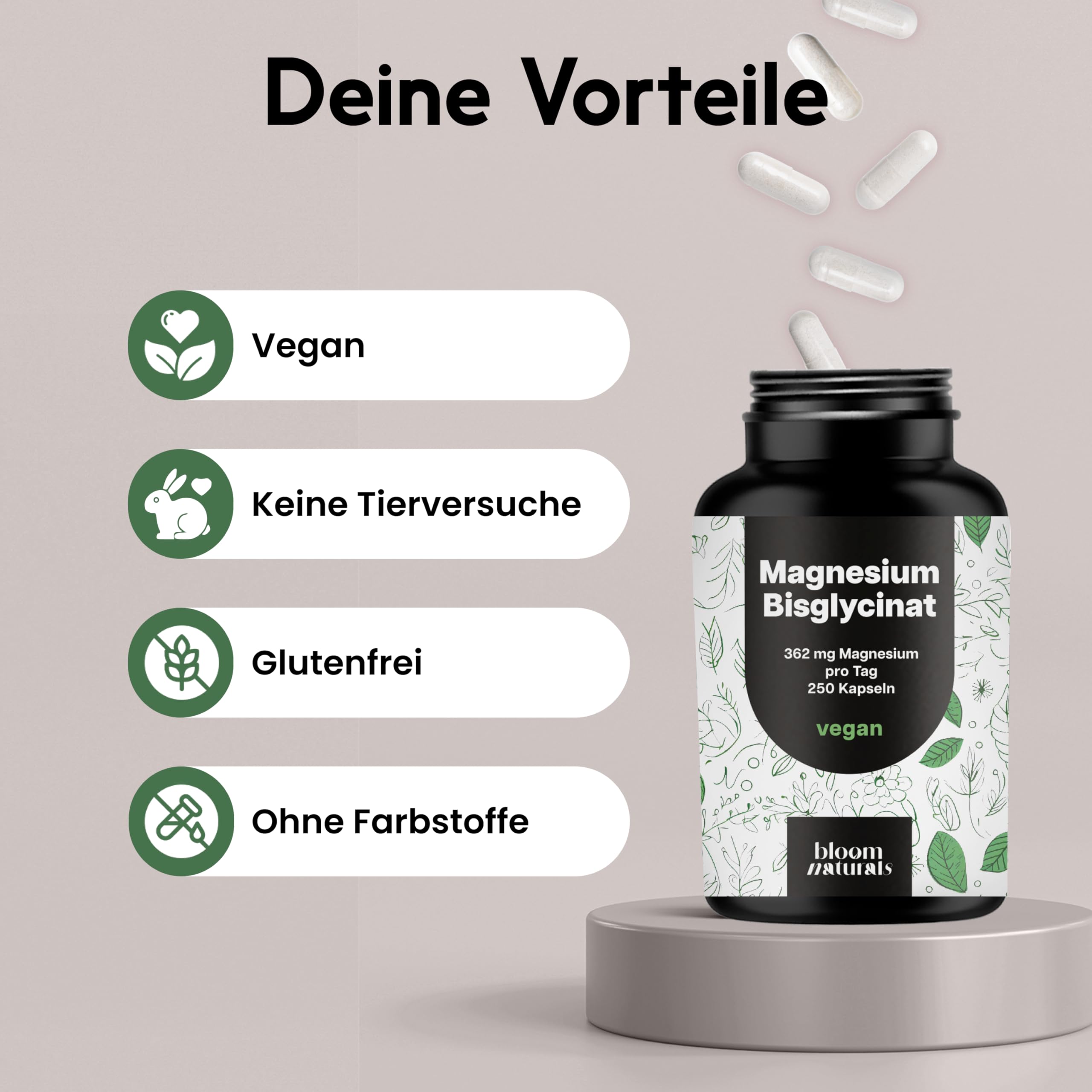 Magnesium Bisglycinat Hochdosiert - 250 Kapseln - 362 mg Magnesium Glycinat pro Tag - Vegan & Produziert in Deutschland - Laborgeprüft - Verpackung kann variieren 4