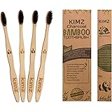 Kimz bamboo natural toothbrush charcoal black soft bristles biodegradable environmental ecofriendly compostable family pack case-pack of 4