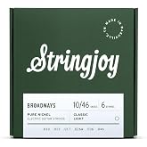 Stringjoy 10-46 Classic Light Broadways Electric Guitar Strings | Electric Guitar Strings | 6 String Set | 10-46 | Classic Light Gauge | Pure Nickel | Round Core | 1 Set