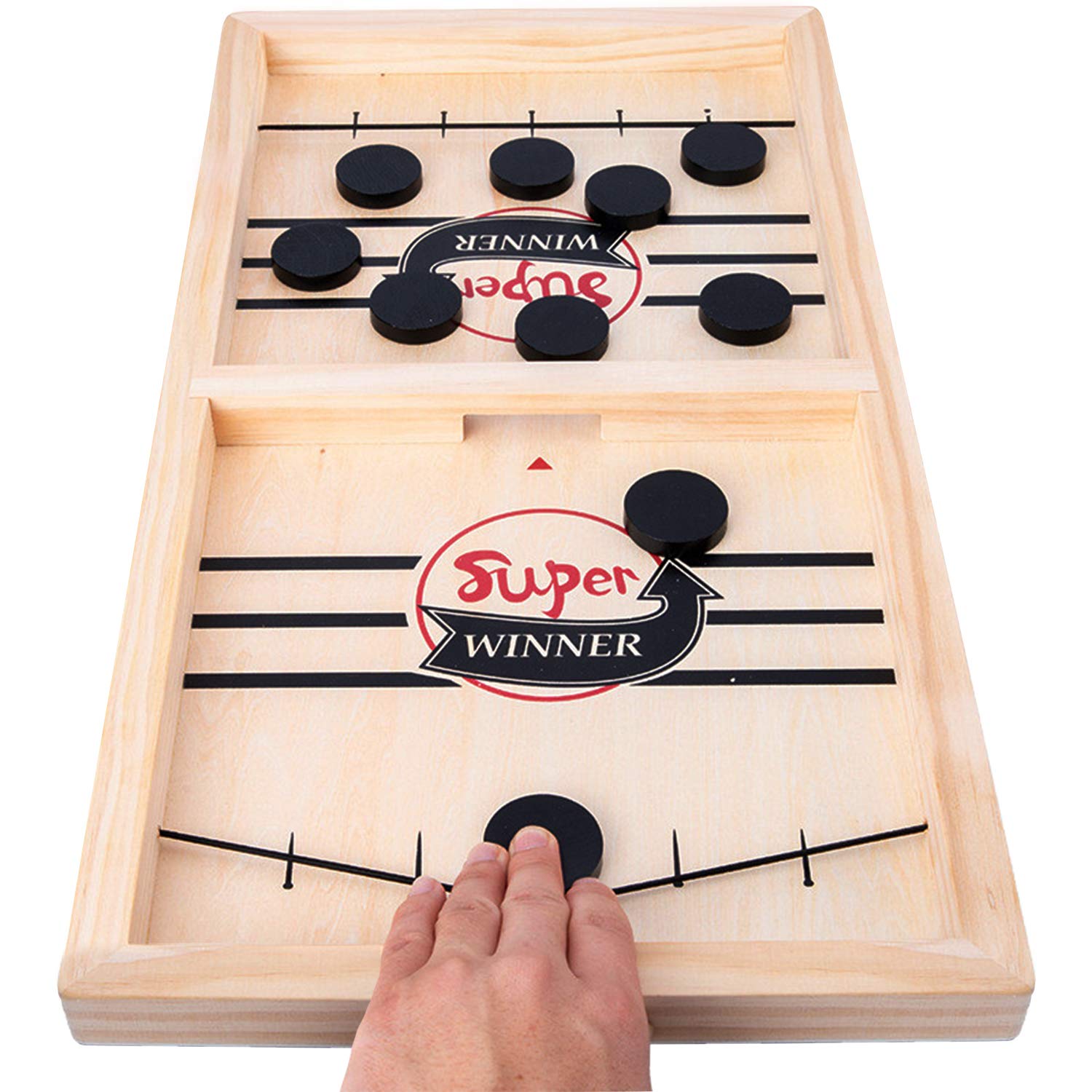 HELLO PAPAYA Fast Sling Puck Game,Table Desktop Battle 2 in1 Wooden Hockey Game,Funny Battle Board Games,Adults or Kids Party family Parent Child Interaction Toys-Foosball Fast Winner Game Middle Size