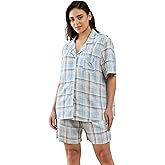 YiNi LuLu Womens Viscose Shorts Pajamas Set Button Down 2 Piece Pjs Short Sleeve Oversized Sleepwear with Pockets