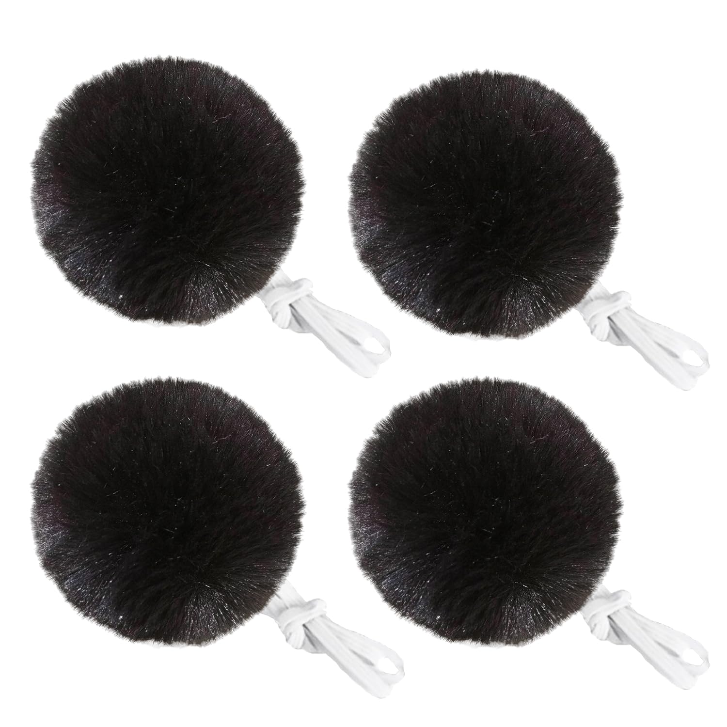 Nereds 4Pcs Bunny Rabbit Tail with Elastic Band Plush Bunny Rabbit Tail Fluffy Rabbit Tail Ball for Masquerade Halloween Photo Props (Black)