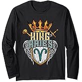 King Aries Zodiac Sign with Crown Scepter Sword for Men Long Sleeve T-Shirt